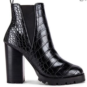 Steve Madden Croc-Embossed Black Ankle Booties